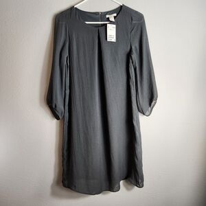 H&M Womens Gray Semi-Sheer Long Sleeve Shift Dress-Size 4 (NWT)